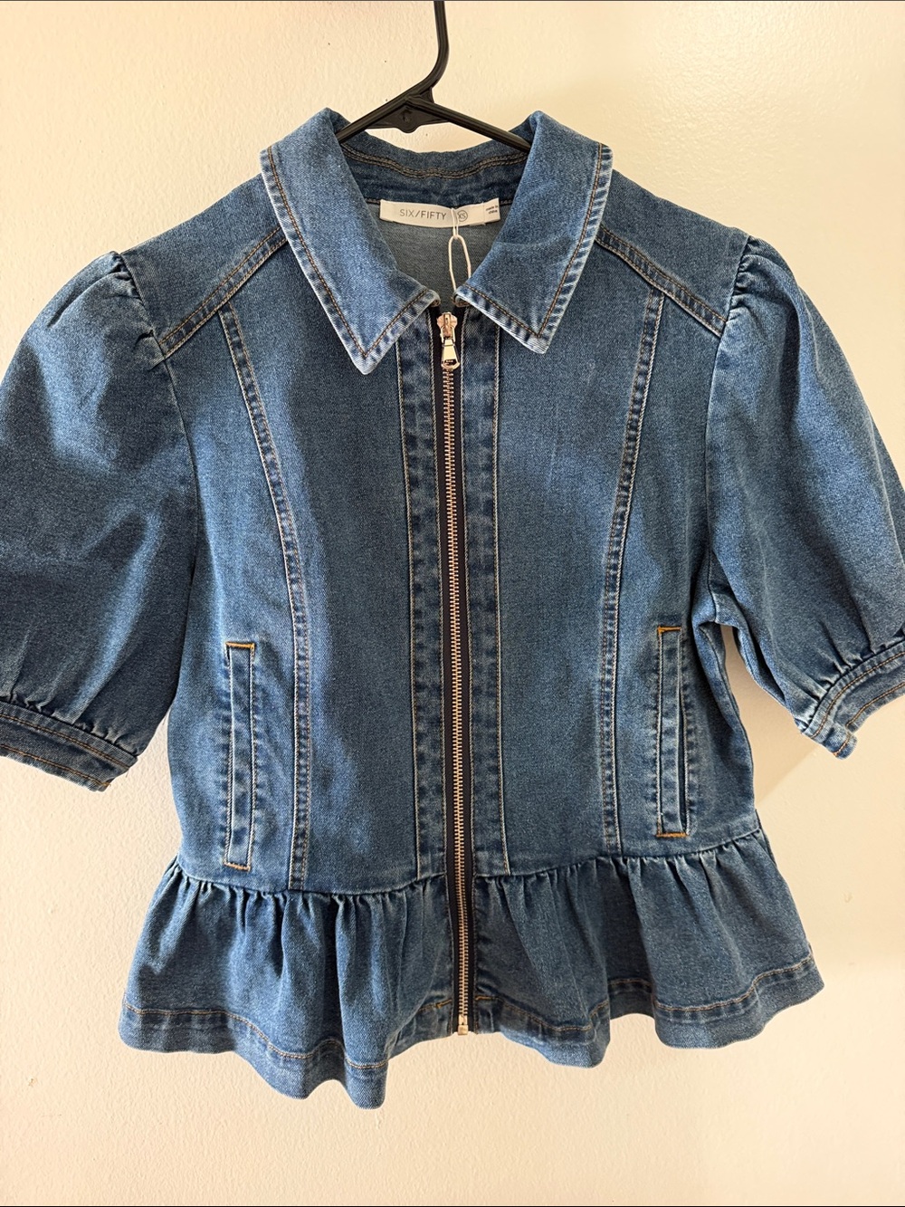 SILVER/SEVEN Blue Denim Peplum Zip Jacket
